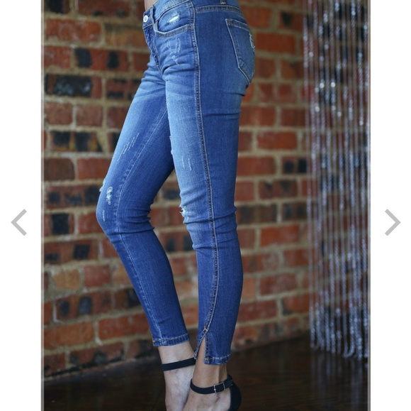 Nwt Distressed Skinny Ankle Jeans Split Ankle - Picture 5 of 8